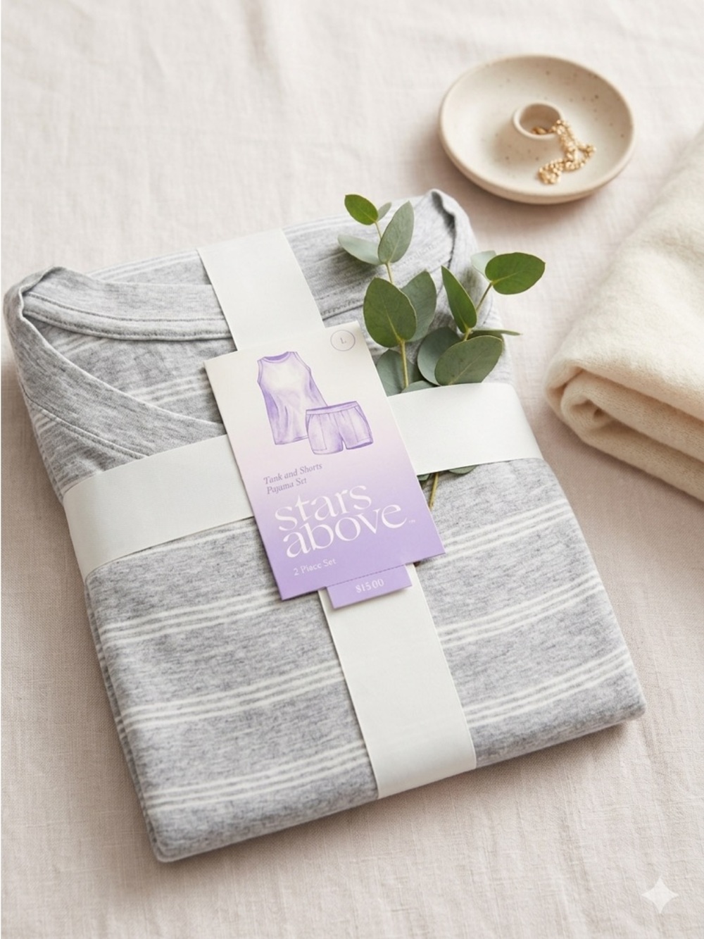 NWT Stars Above Gray Striped Tank & Shorts Pajama Set - Size Large